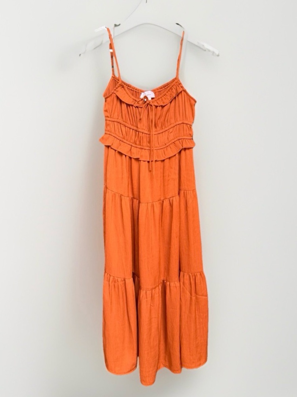 Japna Orange Rust Maxi Summer Dress Adjustable Spaghetti Straps Tiered Ruffle XS
